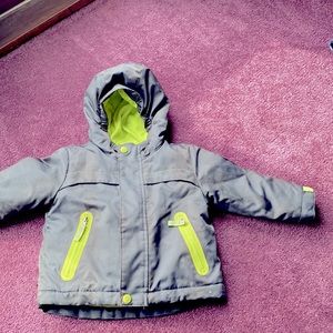 Cat & Jack, 18 month, 3-in-1, double layer winter coat. Grey and lime green